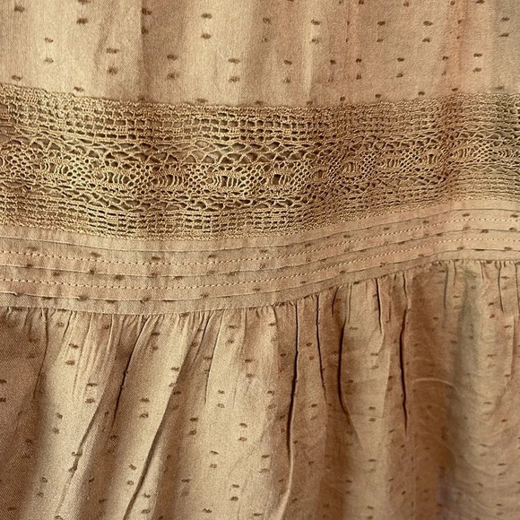 OLD NAVY Long Sleeve Pintucked ClipDot Mini Swing Dress Sisal Brown Lace Tier XS - Picture 6 of 12